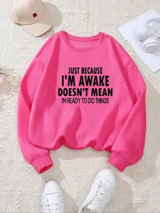 Women's Letter Print Crew Neck Fitted Sweatshirt, Casual Long Sleeve Pullover for Fall & Winter, Women's Clothes for Daily Wear, Womenswear