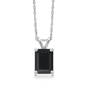 14K White Gold Black Onyx Pendant Necklace for Women | 0.97 Cttw | Gemstone December Birthstone | Octagon 7X5MM | With 18 Inch Chain