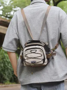 Women's Color-Block Backpack, Travel Multi-Pocket Backpack, Unisex Middle School Student Bag, Casual Fabric Belt Bag, All Seasons