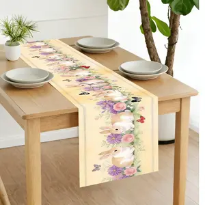 Easter Tablecloth with Cute Bunny and Floral Pattern, Durable Polyester Fiber, Perfect for Easter Party, Kitchen, Restaurant, Indoor Outdoor Decor, Aesthetic