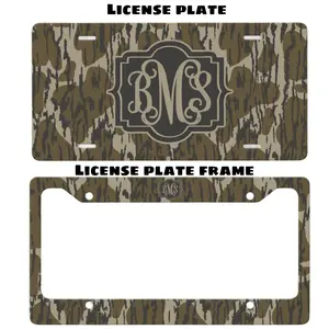 Bottomland Camo Custom Monogram License Plate & Frame – Stylish Car Accessories Set for Hunters & Outdoor Lovers, Truck Car Tags, Gifts for Him, Tag for Car, Car Accessories