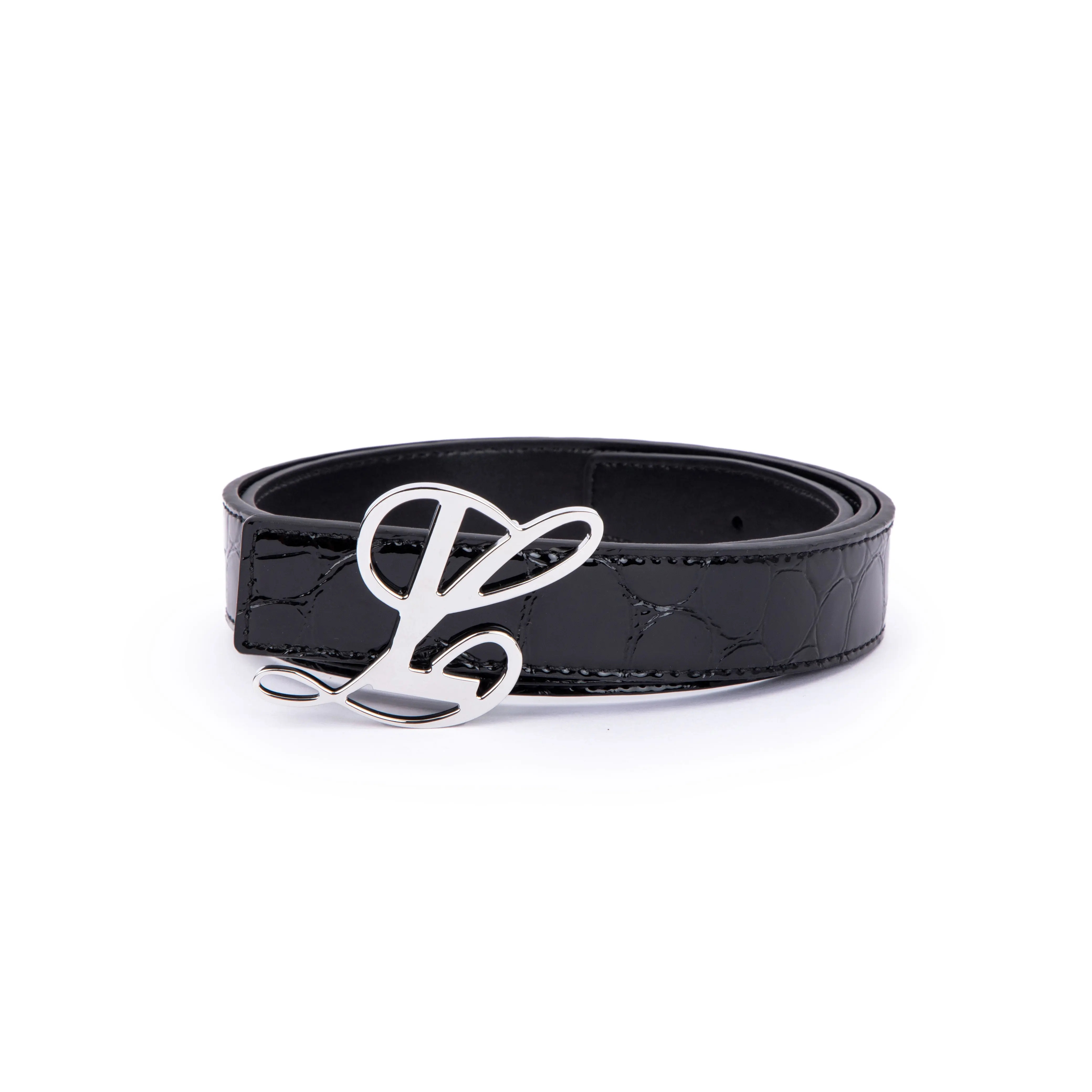 Monogram Logo Belt - Black Glossy Pebble