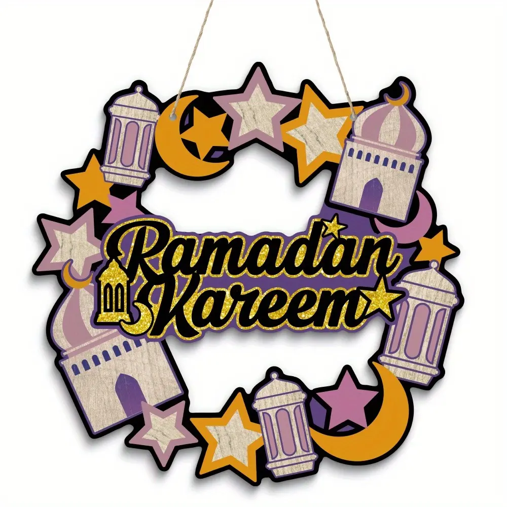 Traditional Ramadan Kareem Wooden Wall Decor, Crescent Moon, Stars, Lanterns, Mosque Dome, Home Decoration, Handmade, Fits 11 Festivals