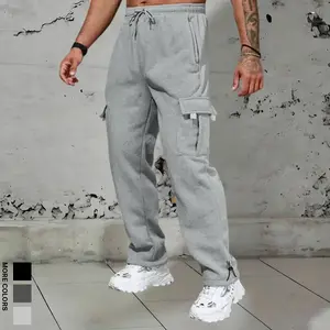 Men's Solid Color Pocket Drawstring Waist Wide Leg Pants, Stylish Casual Loose Straight Leg Trousers, Gym Travel Sports Set, Machine Washable Work Pants, Outdoor Sports Pants