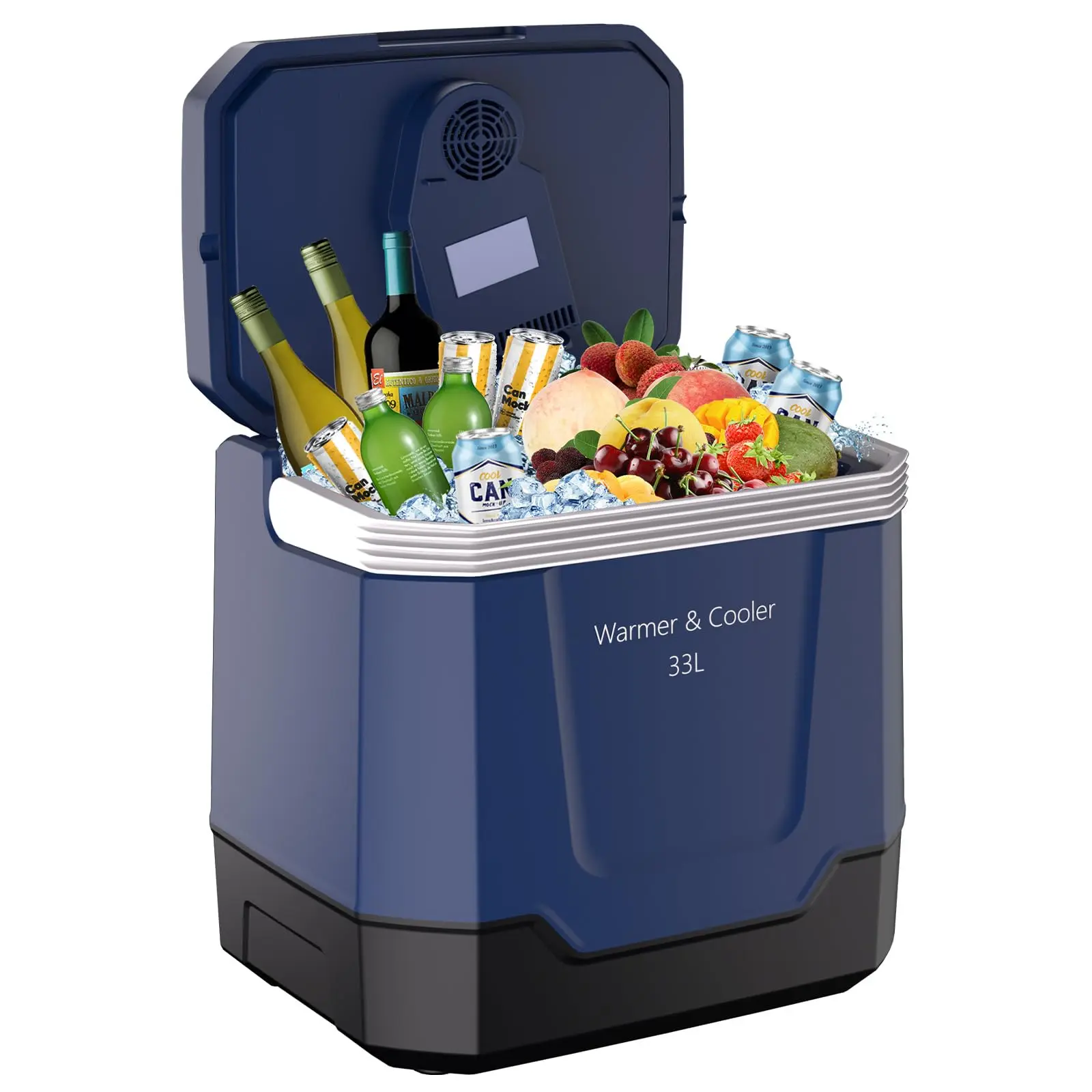 GAOMON 35 Quart (33 L) Electric Cooler & Warmer, Portable Car Refrigerator  with Automatic Locking Handle, 12V Car Cooler for Vehicle & 110V AC Home  Power Cord, Plug in Coolers,Blue