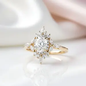 14k Gold Oval Cut 1.0 Ct Diamond Option Antique Flower Engagement Ring