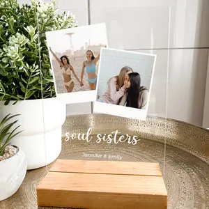 Personalized 2 Photo Custom Collage Acrylic Picture Display Frame with LED Light Up Wood Base – Best Friend Gift, Birthday, Anniversary, Desk Décor