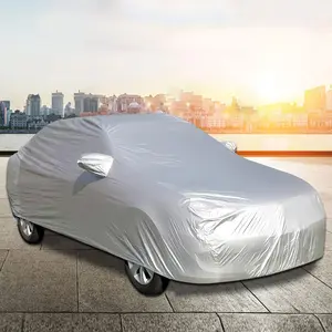 Universal Gray Dacron Cloth Sedan Car Cover, Automotive All-Weather Protection Accessory, Waterproof UV-Resistant Snow-Wind-Scratch Guard, Indoor-Outdoor 480x175x120cm Auto Parts Car Accessory