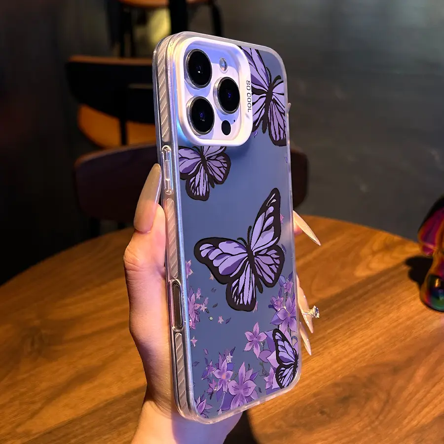 Purple Butterfly Aesthetic Transparent Phone Case, Luxury Casing with Enhanced Protector, Mobile Phone Accessory for iPhone 17/16/15/14/13/12/11, Ideal Holiday/Birthday Gift