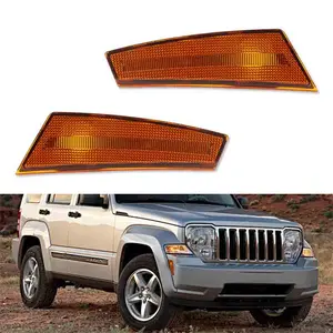 2PCS Amber Lens Front Bumper Side Marker Light Kit For Jeep Liberty 2008 2009 2010 2011 2012 Replace OEM 57010214AC, 57010213AC