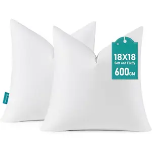 18 x 18 Down Feather Throw Pillow Inserts - Fluffy and Plush Odor-Free Fill - 100% Breathable Cotton Fabric for Couch Sofa Bed, White, Pack of 2