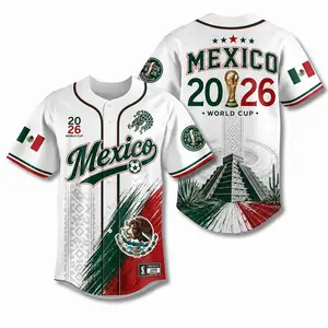 Mexico 2026 Baseball Jersey for Men Women, Mexican Flag Button Up Sports Shirt, Heritage Fan Apparel, Casual Graphic Game Day Jersey USA