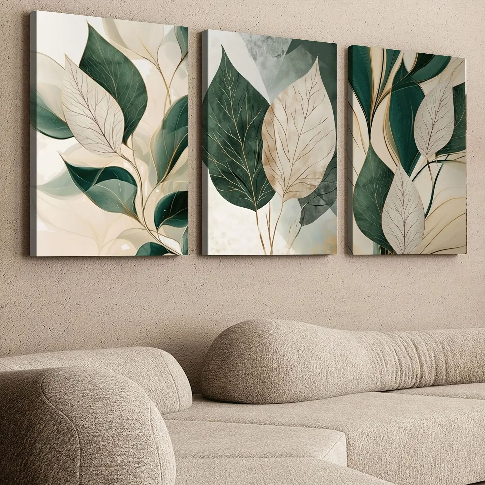 3pcs Framed Prints - Nature-Themed, Decorative Gardening-Themed, Classic Artistic, Contemporary Wall Arts for Home Decor with Green Leaves Botanical Art Deco Accents