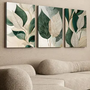 3pcs of framed canvas paintings and posters Green Leaves Botanical Wall Art Art Deco Classic Modern Style