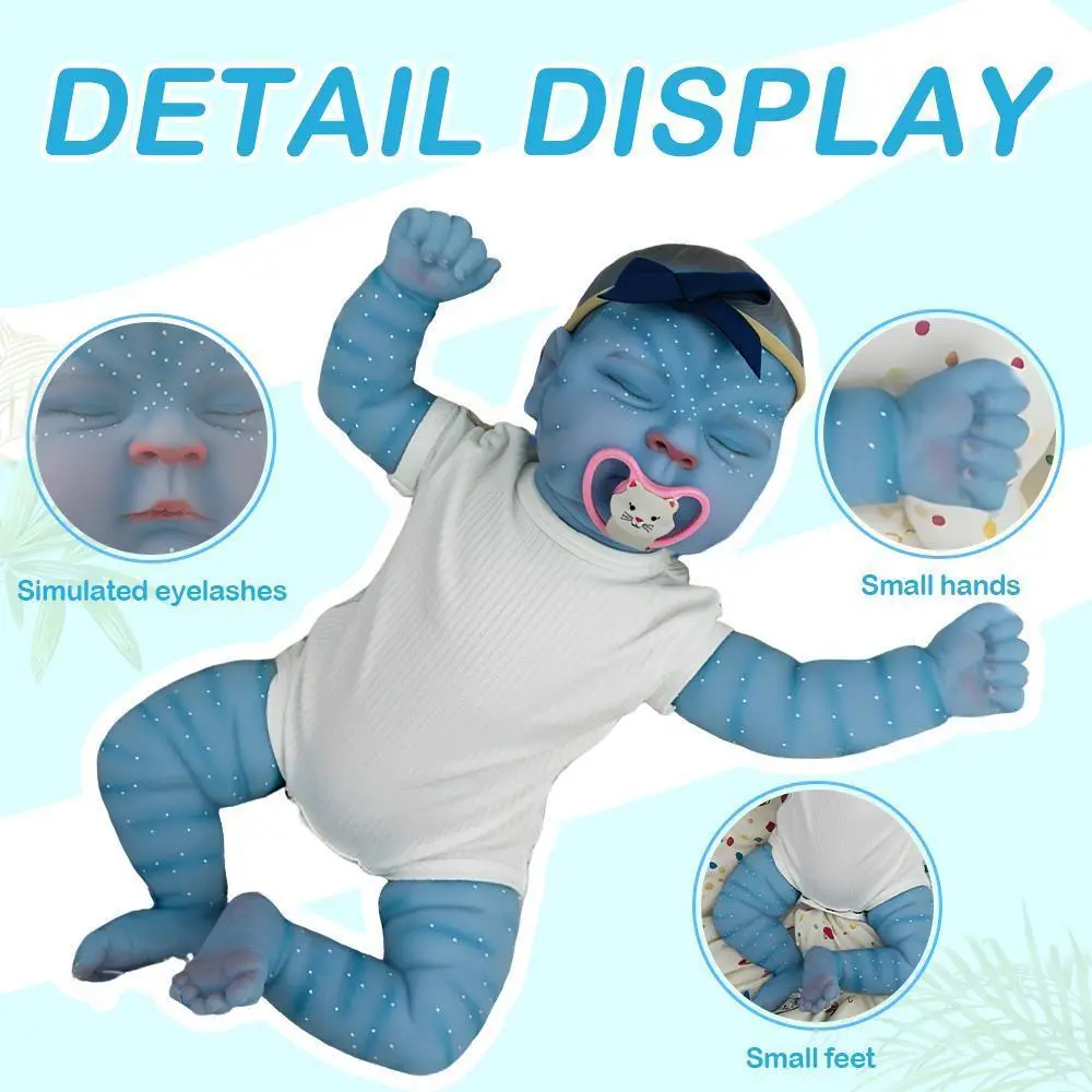 20-in Unisex Avatar Reborn Baby Doll - Peaches Soft Cloth Body Asleep Lifelike Newborn with Blue Bow, Glow in the Dark, Baby Diaper, Full Feeding Set, Newborn Clothes for Kids’ Imaginative Play, Holidays/Birthdays Gifts