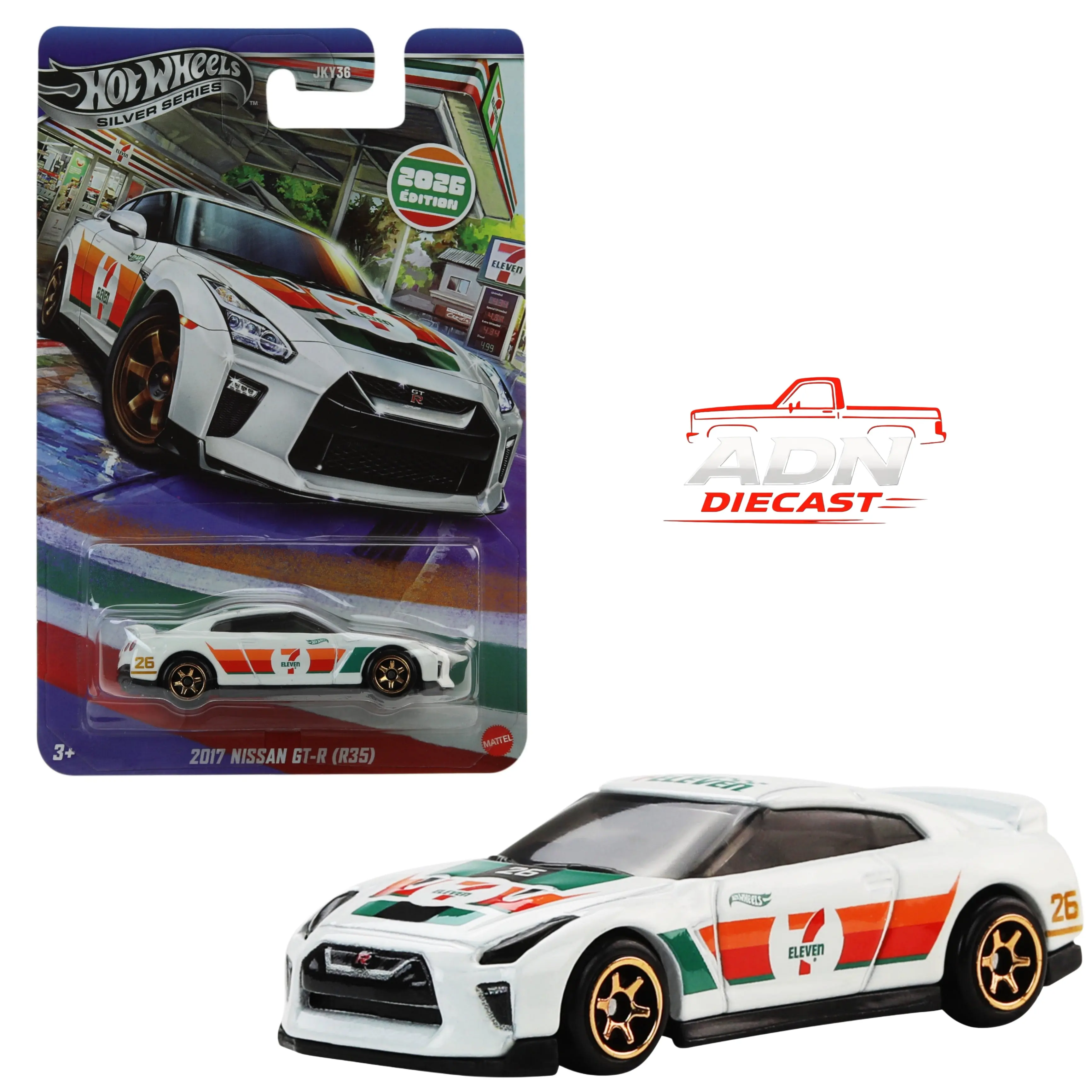 Hot wheels 2017 Nissan GT-R (R35) 7-Eleven Exclusives - Silver Series - Diecast 1:64