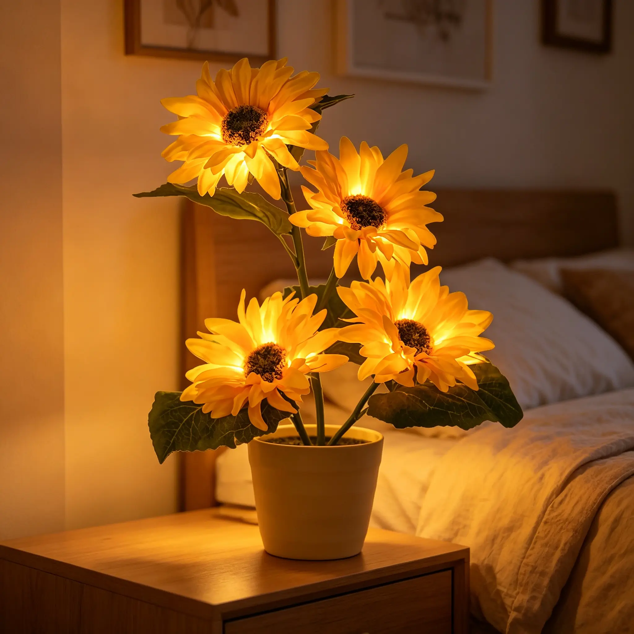 Sunflower Lamp - Shabby Chic Contemporary Home Decor, Nightstand Ambient Glow Light, Ideal Valentine’s Day Gift for Mom & Special Occasions