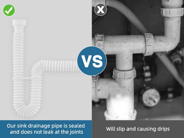 Hibbent 2 Pack 1-1/2" P-Trap Pipe, Flexible Sink Drain Pipe with 4 Rubber Sealing Rings, Expandable Drain Tube 11"-34.5" P Trap Tubing for Kitchen, Bathroom, Garbage Disposal, 1-1/4" Adapter, White