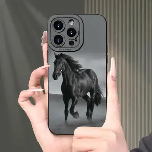 Running Horse Print High End Phone Case,phone Case Suitable for Iphone 11/12/13/14/15/16/17 Pro Promax Plus Air and Samsung S22/S23/S24/S25 Plus Ultra Fe,Black