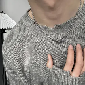minimalist square ring interlocking double-layer necklace for men and women, trendy and versatile high-end collarbone, chain for men