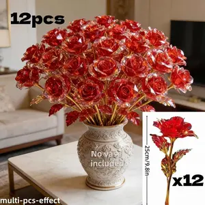 12 crystal artificial roses, maintenance-free, high-end decoration, perfect for Mother's Day/Valentine's Day/wedding gifts, preserved roses, decorative flowers, Artificial Flower Arrangements