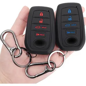 Key Fob Cover Fit for Toyota 2025-2026 Camry, Soft Silicone Key Shell Case Compatible with 2023-2026 Crown Corolla (Blue & Red Button)