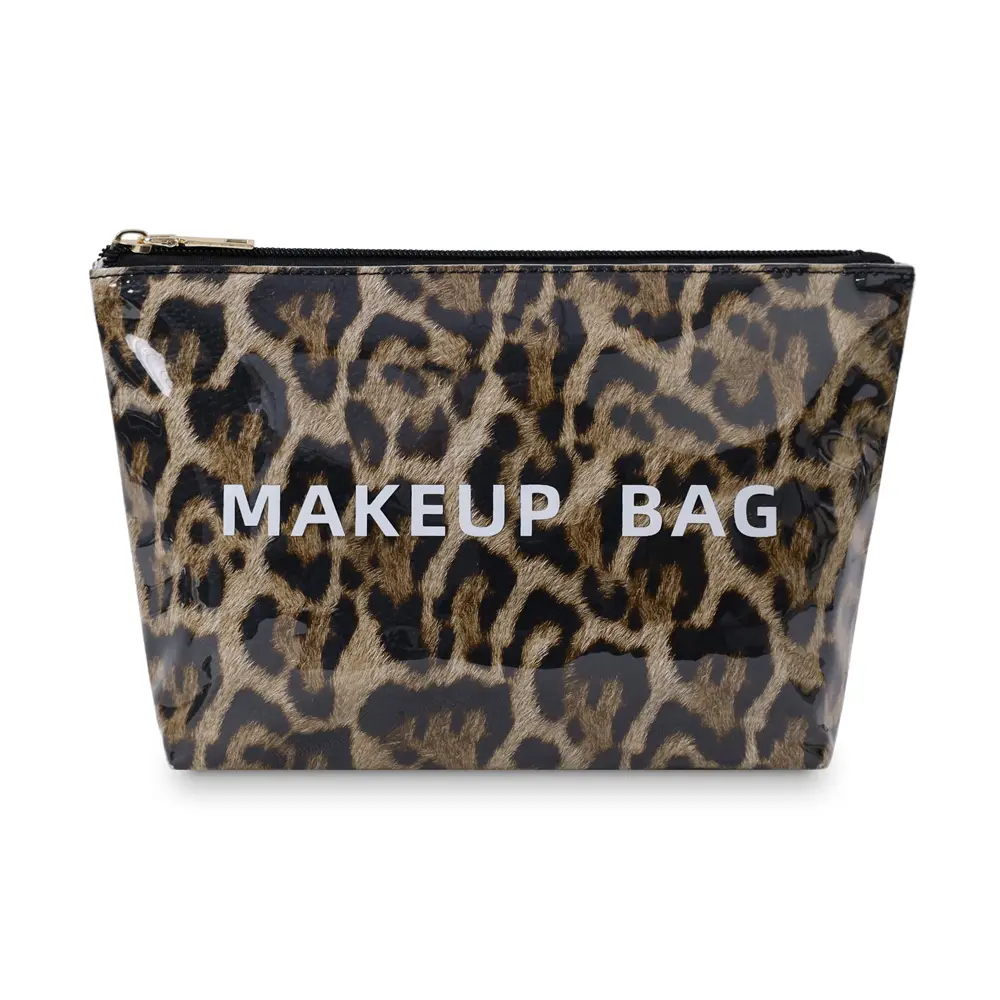 Leopard Print Makeup Bag for Women, Waterproof Cosmetic Pouch, Portable Travel Toiletry Organizer, Zipper Makeup Case for Purse and Daily Use
