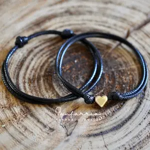 Minimalist Heart Black Couple Bracelets, Waterproof