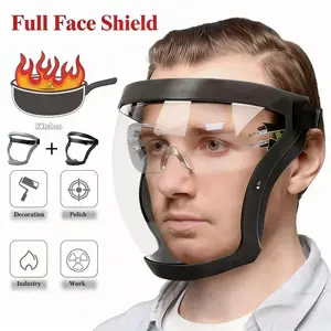 Transparent Visor - Adjustable Full-Face Protective Shield - Durable Plastic Safety Mask - Heat & Impact Resistant for Work, Kitchen, and Outdoor Use with Easy Drawstring Closure