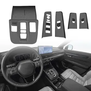 1PCS Center Console Silicone Wrap and 4PCS Door Window Switch Panel Cover for Honda CRV 2023-2026 (Hybrid Version), Full-Wrap Electrostatic adsorption-Black