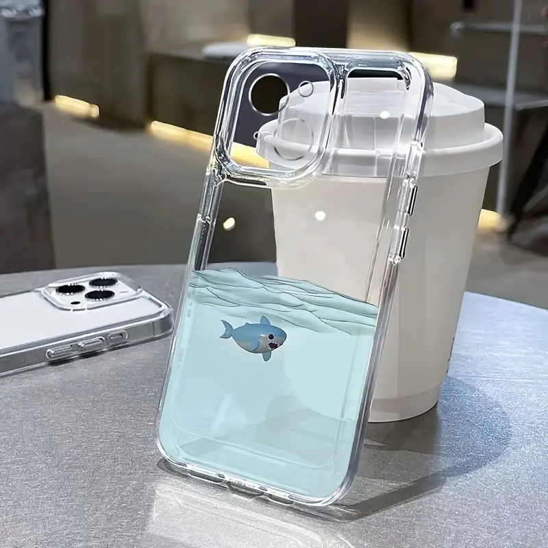 Shark Ocean Transparent TPU Full Coverage Anti-drop Protective Phone Case, Suitable for iPhone 17 Air/16 Plus/15 Pro Max/14 Pro/13/12/11 and other mobile phone cases/As a Birthday/Holiday Gift for Family and Friends/Protector/Simple and Cute/TMTKK7