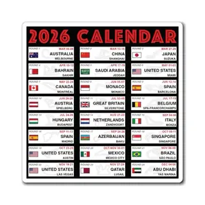 2026 Grand Prix Calendar Magnet with Detailed Race Schedule and Country Flags for Racing Enthusiasts