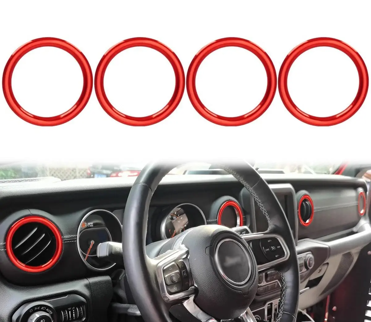 Aluminum Alloy Air Conditioner Vent Trim Rings Decor Cover, High-End Luxury Texture, Sleek Smooth Surface, Strong Pre-Applied Adhesive, Fits Jeep Wrangler JL 2018+ 2-Door & Unlimited 4-Door Trims, Gladiator JT 2020+ Interior Accessories, Fits 2-Door & Unl