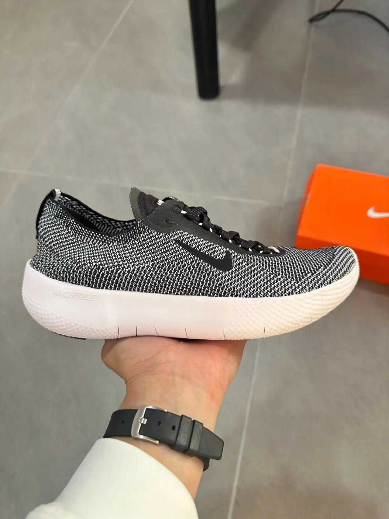 Marled Black Knitted Slip-On Cushion Trainers, Clean White Thick Traction Outsole Breathable Lightweight Retro Unisex Casual Sandals