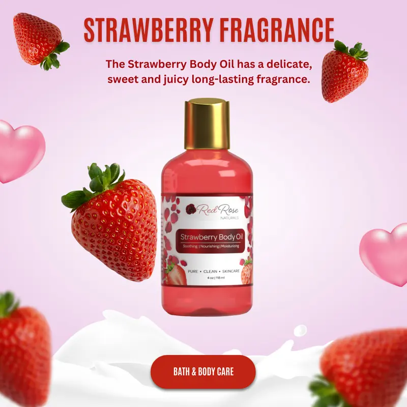 Strawberry Body Oil - Scented Fragrance Body Care, Moisturizing Perfume & Massage Oil