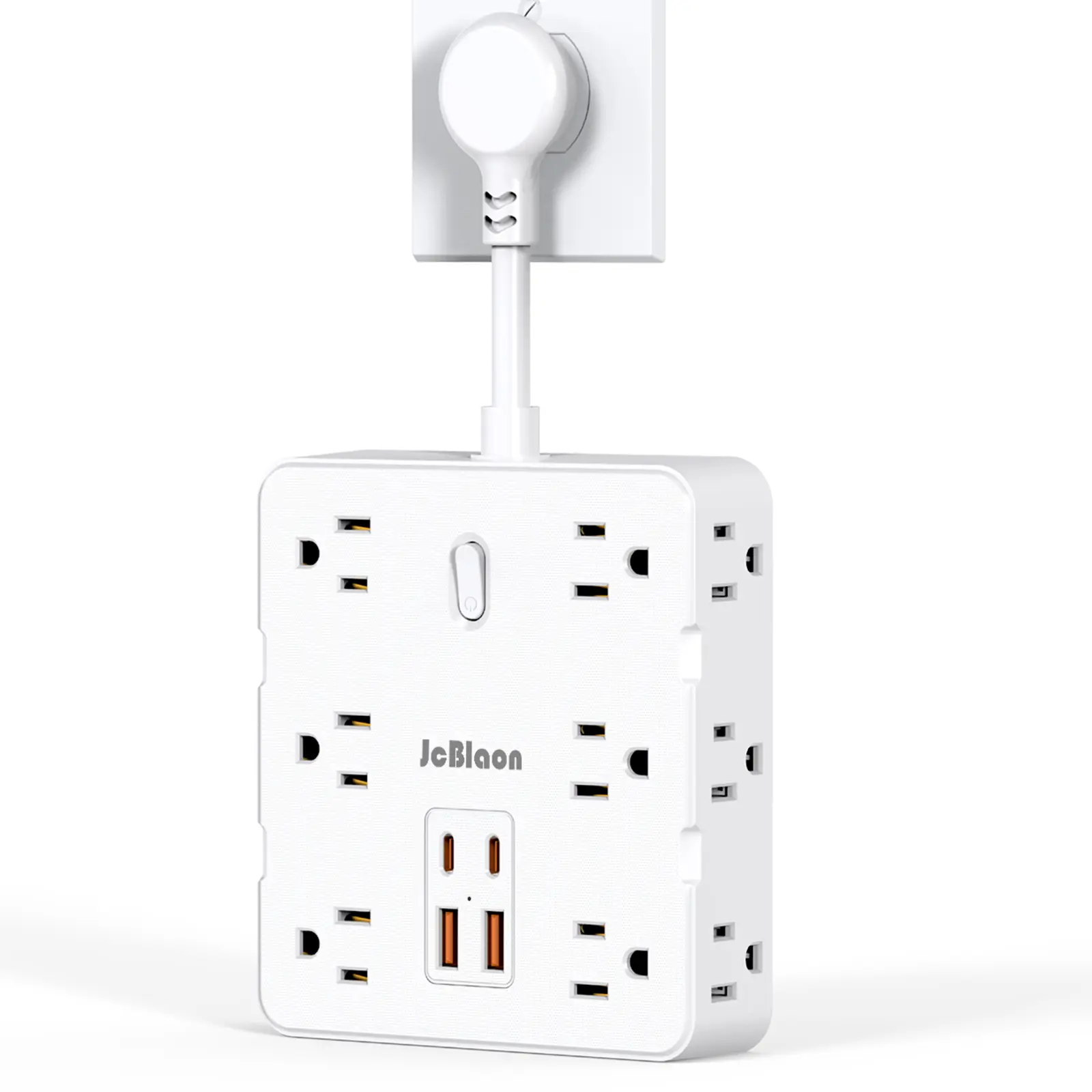 JcBlaon 16-in-1 Power Strip with Surge Protection, 12 Outlets & 4 USB Ports (including 2 Type-C), with On/Off Switch, Ideal for Home, Office, Kitchen, Dorm