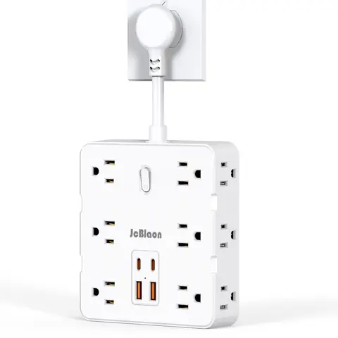 JcBlaon 16-in-1 Power Strip with Surge Protection, 12 Outlets & 4 USB Ports (including 2 Type-C), with On/Off Switch, Ideal for Home, Office, Kitchen, Dorm