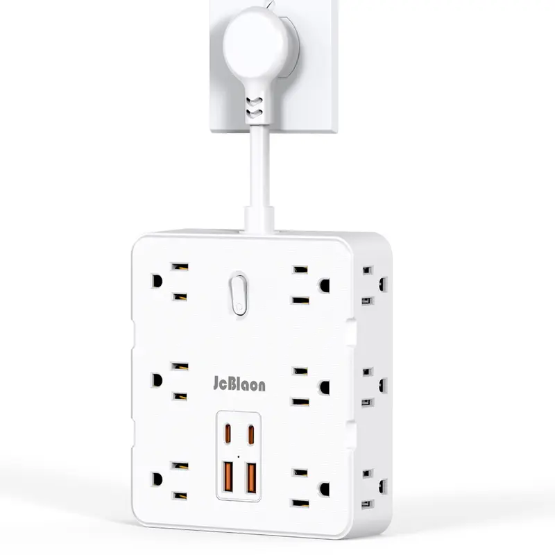 JcBlaon 16-in-1 Power Strip with Surge Protection, 12 Outlets & 4 USB Ports (including 2 Type-C), with On/Off Switch, Ideal for Home, Office, Kitchen, Dorm