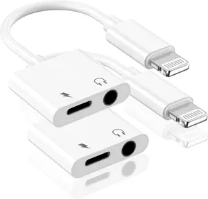 Apple Lighting to 3.5 mm Headphone Jack Adapter, 2 Pack 2 in 1 iPhone Headphone Aux Audio + Charger Cable Splitter Dongle Adapter Compatible for iPhone 14 13 12 11 XS XR X 8 7 6