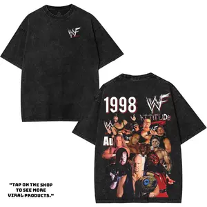 WWF 1998 Wash T-Shirt – Austin Rules The World Oversized Vintage Retro Tee Inspired by Stone Cold Steve Austin & Classic Wrestling Attitude Era Merch