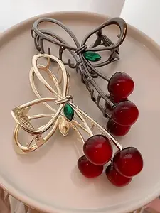 1pc Elegant Cherry Bow Hair Clip | Vintage Style Zinc Alloy Shark Clip for Low Buns and Half-Up Hairstyles, Ideal for Daily Commute, School, Dates, Photoshoots, and Festivals like Valentine'S Day and Christmas