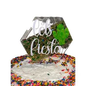 Clear Acrylic Cake Topper, Fiesta, Cactus, Happy Birthday, Custom, Personalized, Custom