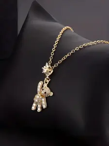 Cute Bear Pendant Necklace for Women, Full Diamond Set, Casual Style, Perfect Gift for Friends, Boyfriend, Bestie, All Seasons, Bling Necklace