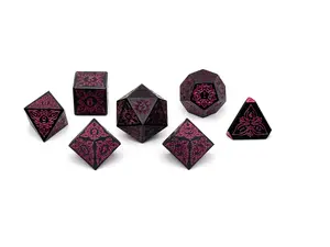 Norse Foundry Feyweave - Feydark Dice Set 7-Piece Black Alloy with Pink Enamel Unique Design by Yaniir for TTRPG Gaming