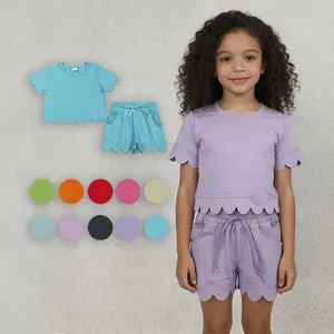 Solid Color Cotton Girls Summer Shorts Scallop Outfits Sisters Matching Wear Clothes