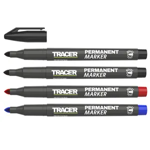TRACER Fine-Point Permanent Construction Marker Kit (1-2mm Bullet Point General-Purpose Markers with quick-drying ink) – Red, Blue, 2x Black