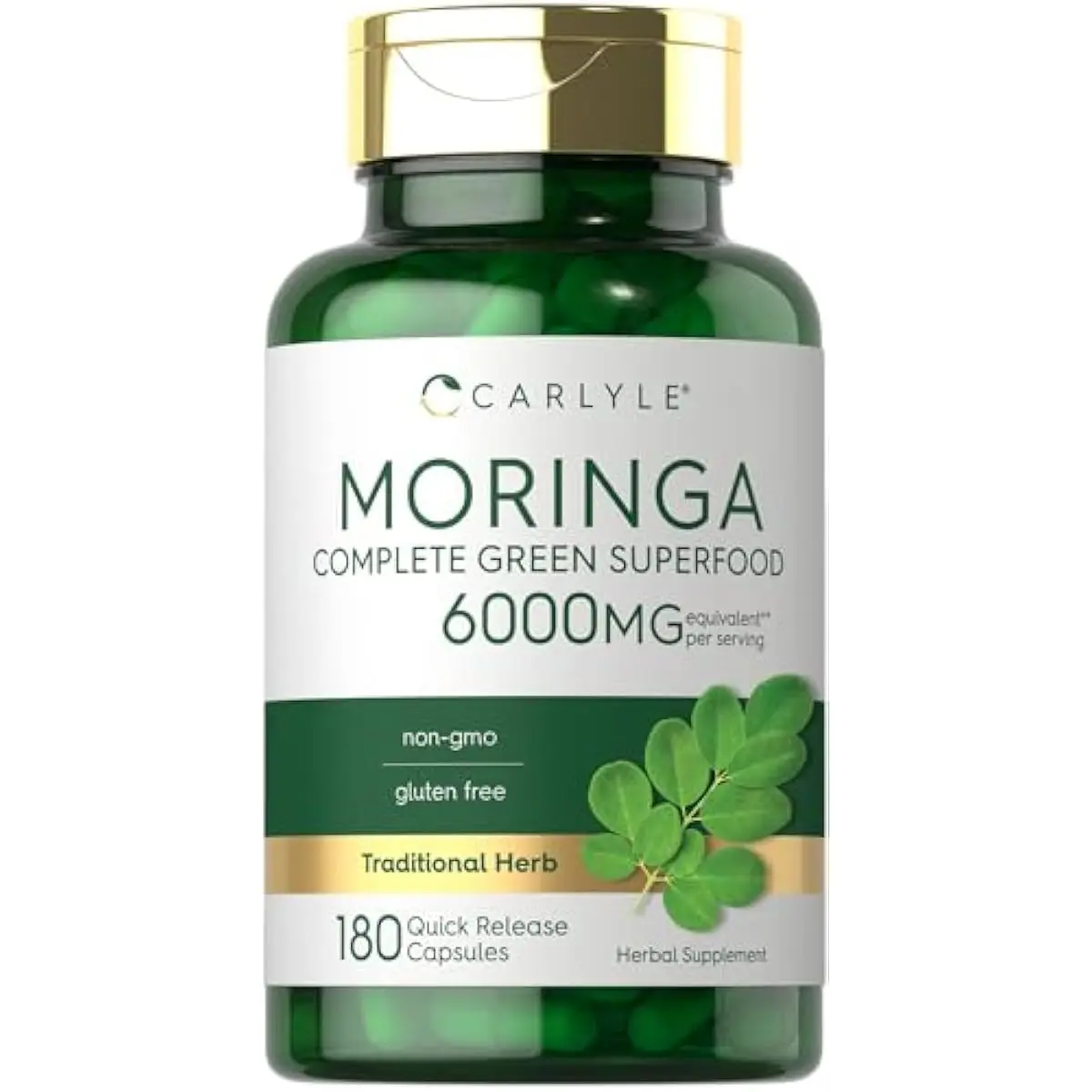 Carlyle Moringa Oleifera Supplement | 180 Capsules | Complete Green Superfood for Women and Men | Non-GMO and Gluten Free | from Moringa Leaf Powder