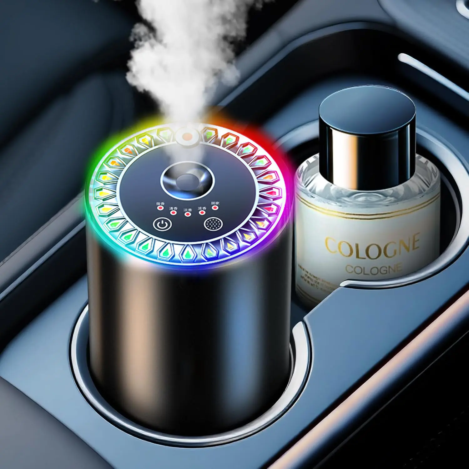 Car Air Freshener, Smart Car Air Freshener, Music-Synced RGB Ambient Lights with Auto On/Off, 50ml/1.8OZ Perfume, Suitable for Cars, Homes, Offices, Bedrooms (Cologne)
