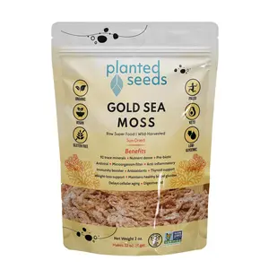 Planted Seeds Gold Sea Moss Pouch - Sun-Dried Caribbean Sea Moss - 2 oz - Vegan & Gluten-Free - 92 Trace Minerals - Natural Salt - Nata