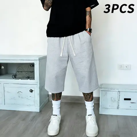 Men’s loose lightweight summer shorts — trendy streetwear brand, athletic style, knee-length/thigh-length, suitable for wearing out